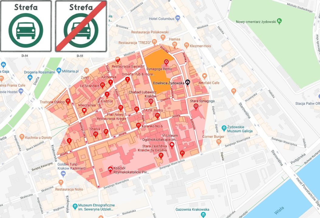 kazimierz kraków mapa Krakow Ze Strefa Czystego Transportu Na Kazimierzu Mapa Samochody Elektryczne Www Elektrowoz Pl kazimierz kraków mapa